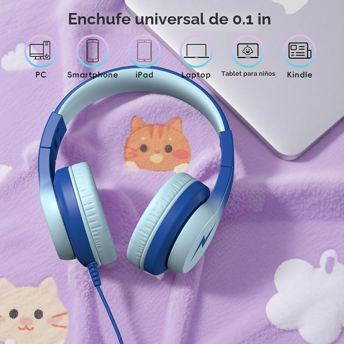 Candy Bila Auriculares con Cable para Niños, Diaódulos para Escuela, Circunaurales para Niños y Niñas
