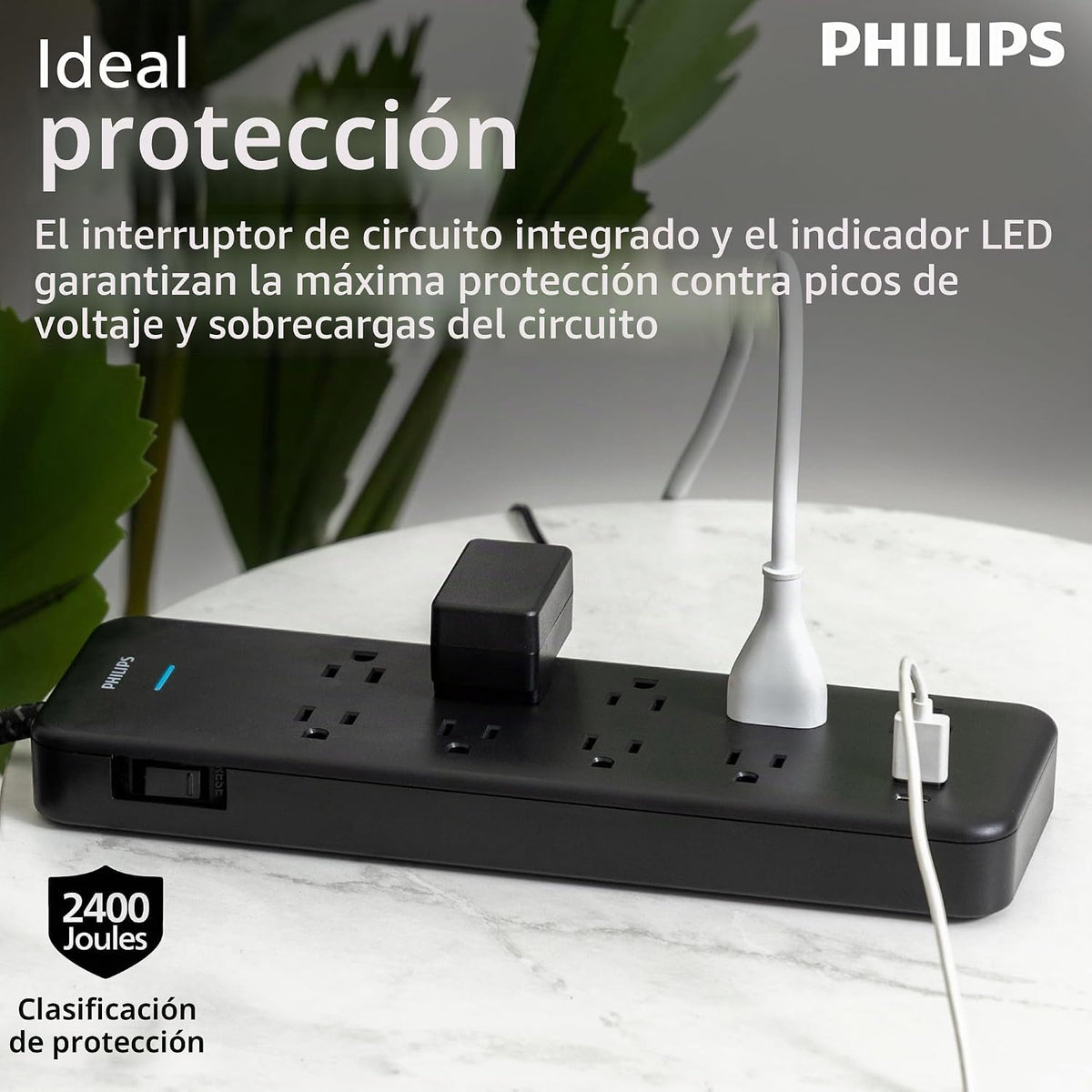 Protectores contra sobrecargas Philips con puertos USB