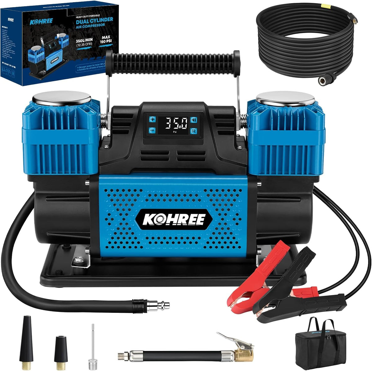 Kohree Compresor de aire de 12V de doble cilindro con panel de visu...