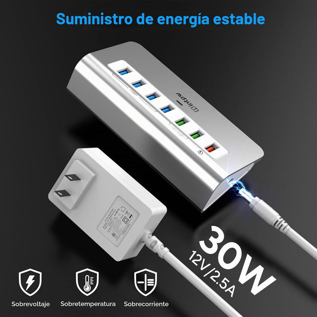intpw, YH4S, hub USB 3.2 de 7 puertos, alimentado