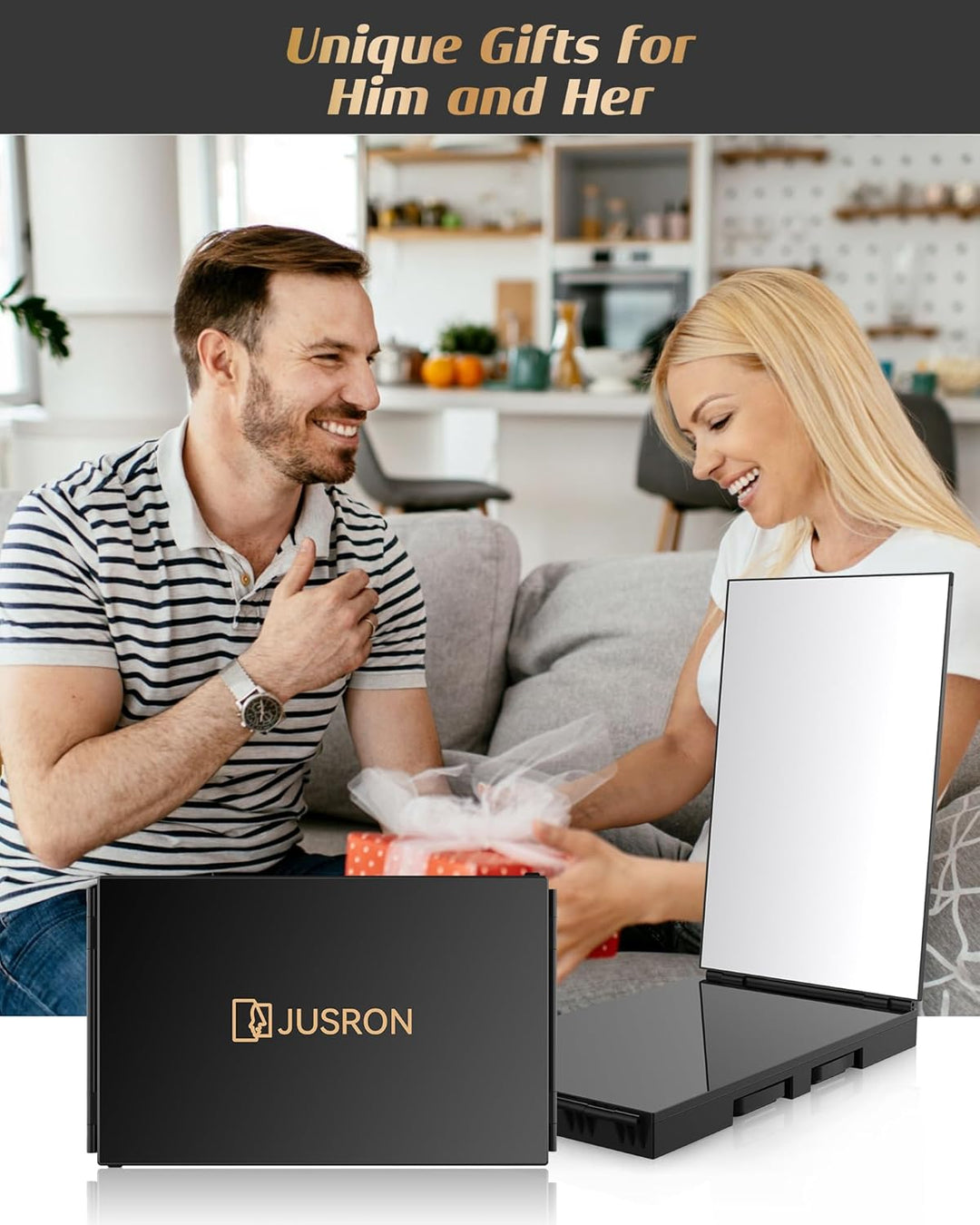 JUSRON Espejo de corte de pelo automático con ángulo de visión 360,...