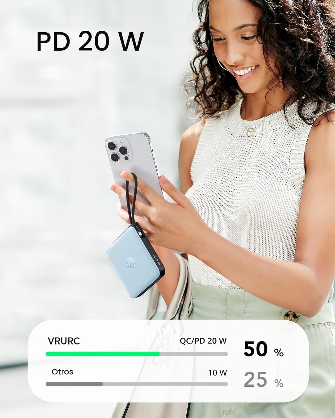 VRURC Cargador portátil para iPhone con cable incorporado, 10000mAh...