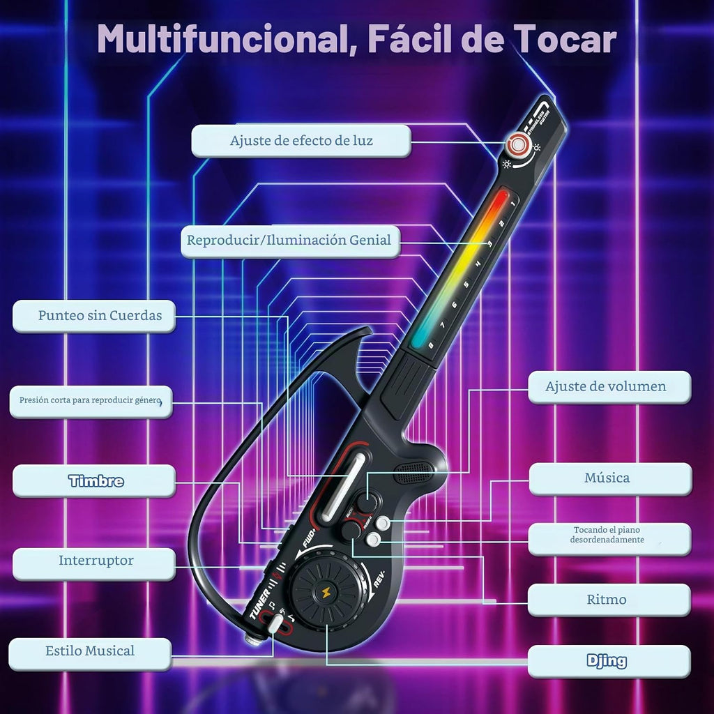 Guitarra eléctrica sin cuerdas para niños, guitarras multifuncionales con tocadiscos DJ y luces, juguetes musicales para niños de 3, 4, 5, 6, 7, 8, 9, 10, 11, 12