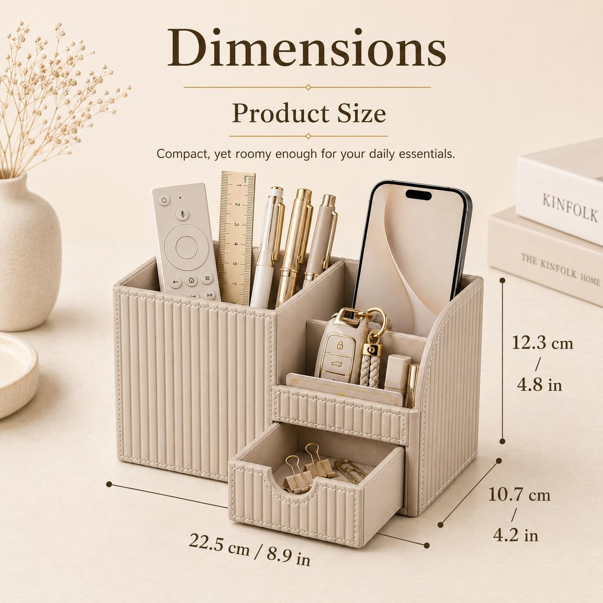 Organizador de escritorio de piel sintética de lujo con cajón, accesorios de escritorio de oficina modernos y estéticos para hombres y mujeres, soporte para bolígrafos con múltiples