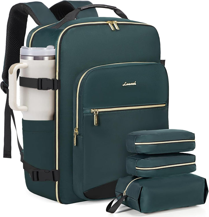 LOVEVOOK Mochila de viaje para llevar en cabina, Verde-negro, Mochi...