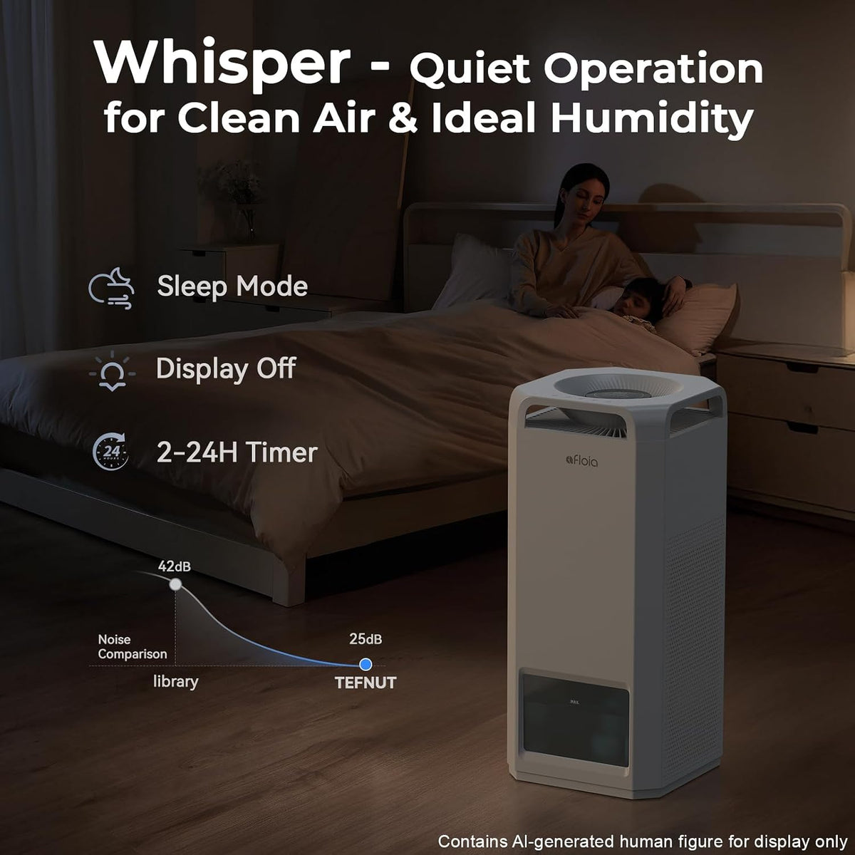 Afloia Purificador de aire y humidificador combinado en uno - Neblina fría evaporativa para el hogar, dormitorio, habitación grande de hasta 3000 pies², con sensor de humedad y calidad del aire