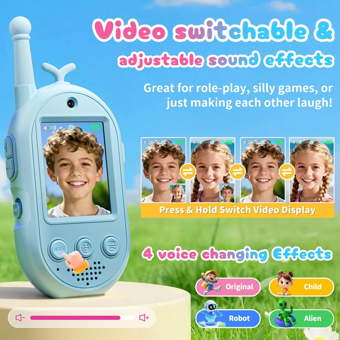 Walkie Talkies de Video Mejorados para Niños, Paquete de 2 Recargab...