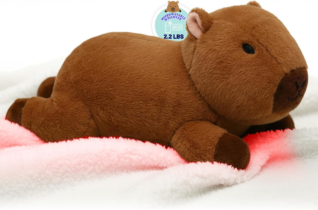 Peluches Capybara con calefacción ponderada, 2.2 libras, animales de peluche calentados con peso de 17 pulgadas para microondas, abrazos de felpa Capybara, almohadillas calentables y refrigerables sin perfume para niños y niñas adultos