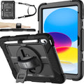BMOUO Funda para iPad (A16) 11ª generación de 11 pulgadas 2025/iPad de 10.9 pulgadas 2022, soporte giratorio 360 y soporte para lápices y correa de mano y hombro a prueba de golpes, funda para iPad de