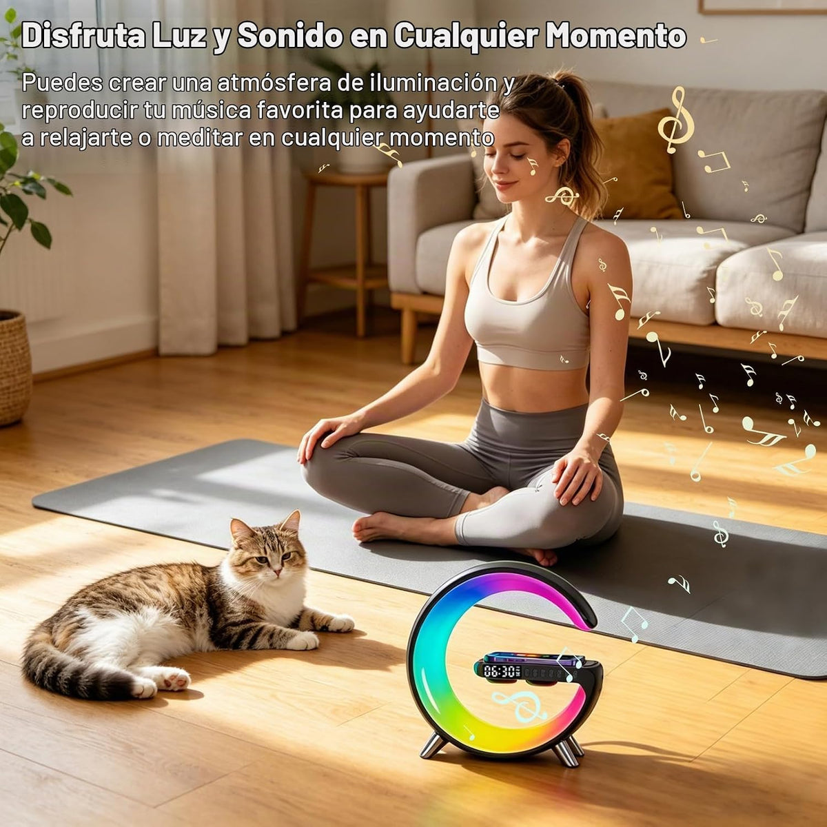 Lámpara Lámpara de mesa LED inteligente con cargador inalámbrico, luz nocturna RGB, altavoz Bluetooth, reloj despertador de amanecer y lámpara de noche de control de aplicación con estación de carga para