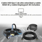 WD22TB4 Thunderbolt 4 Dock Bundle – 40Gbps USB-C/USB A, 1 año de garantía con adaptador de 180 W, Anyhdd HDMI, DP, cable USB-C y tela – Estación de acoplamiento