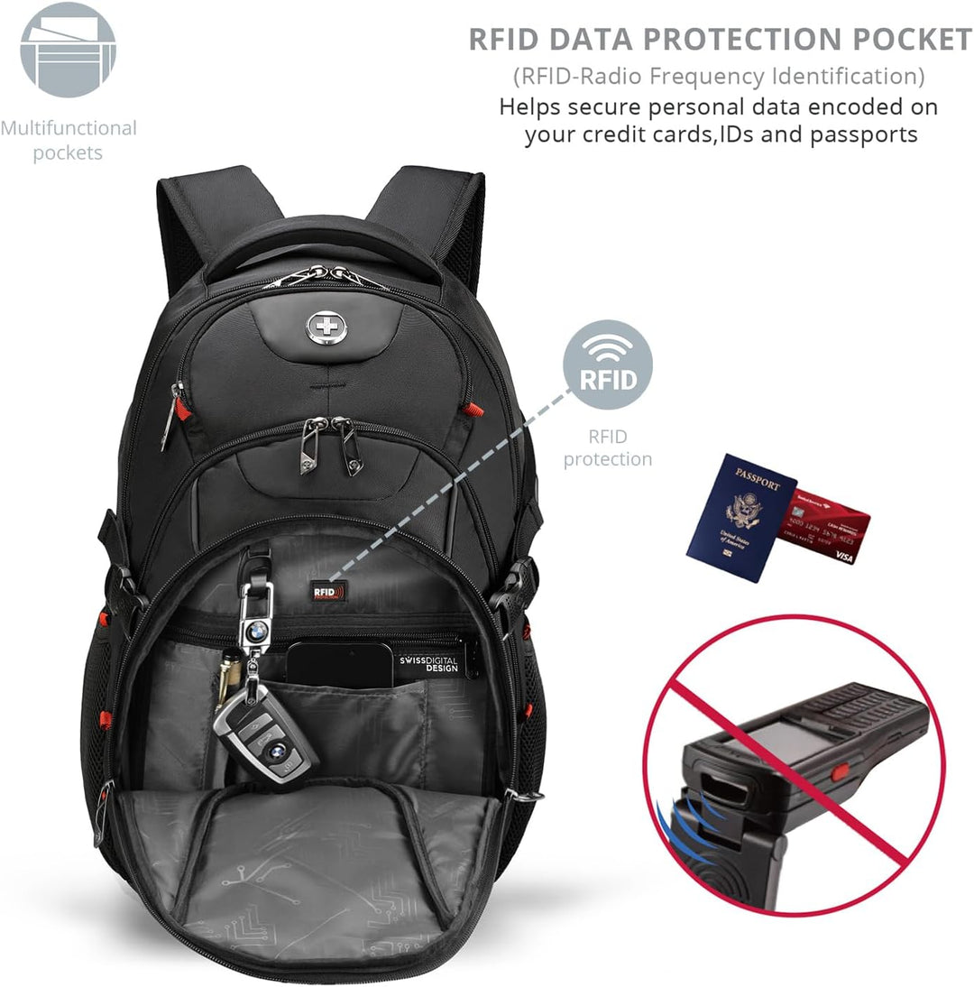 Swissdigital Mochila de viaje de diseño para hombres con Apple Find...