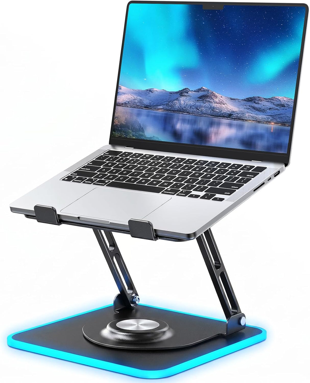 JOYEKY Adjustable Laptop Stand con RGB Lighting,Aluminum Ergonomic Computer Stand con 360° Rotating Base,Foldable & Portable Laptop Riser, Suitable para All 10-16” Laptops (negro)
