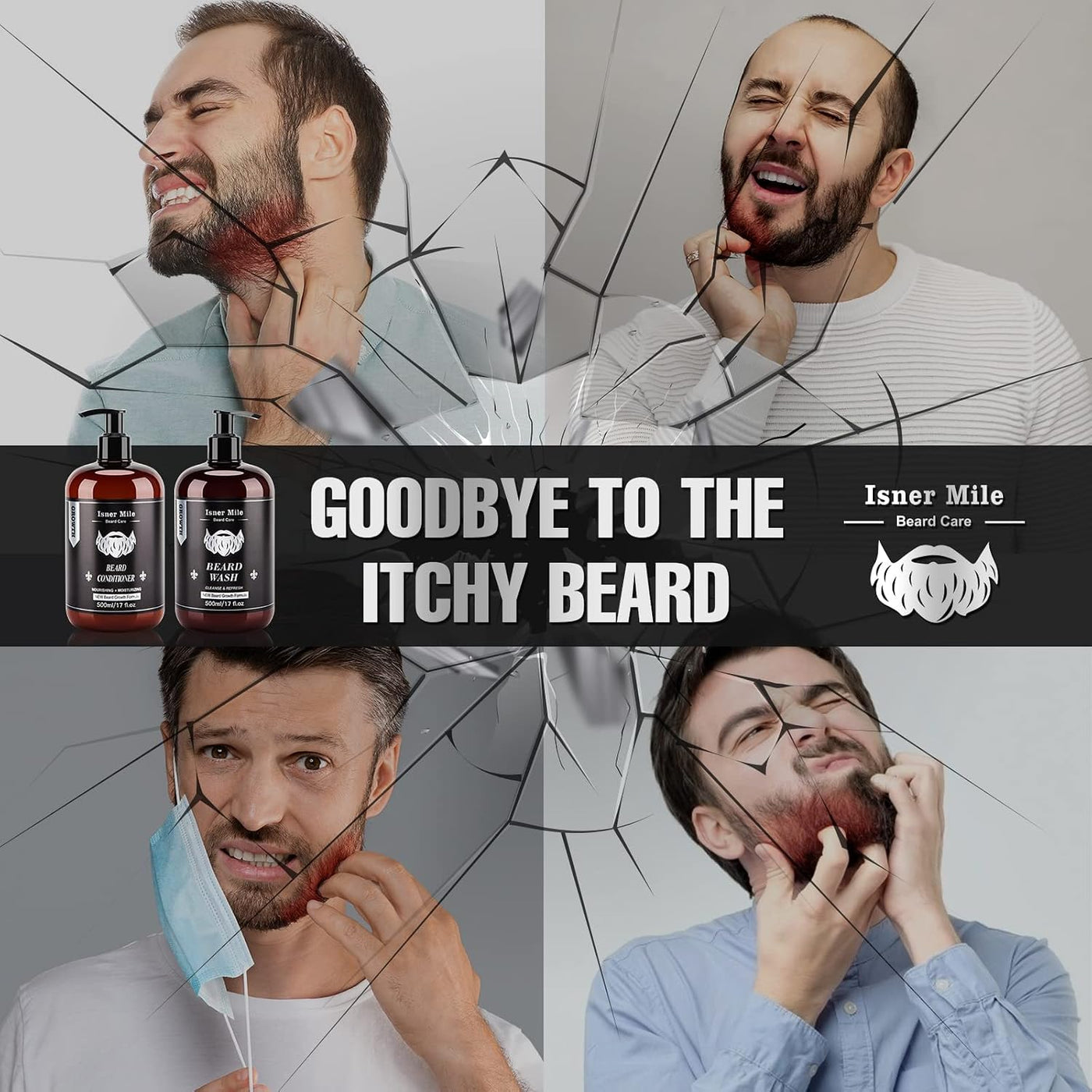 ISNER MILE Set de lavado y acondicionador para barba de 17 onzas, n...