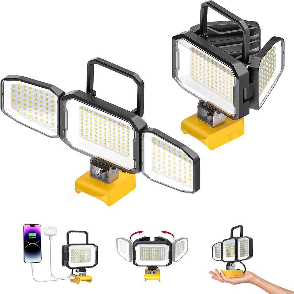 2 luces LED de trabajo compatibles con batería de 20 V, 150 W 15000 lúmenes