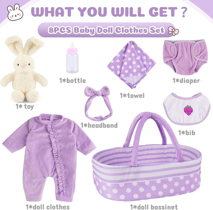 BABESIDE 8 piezas de ropa de muñeca Reborn con moisés para muñecas...