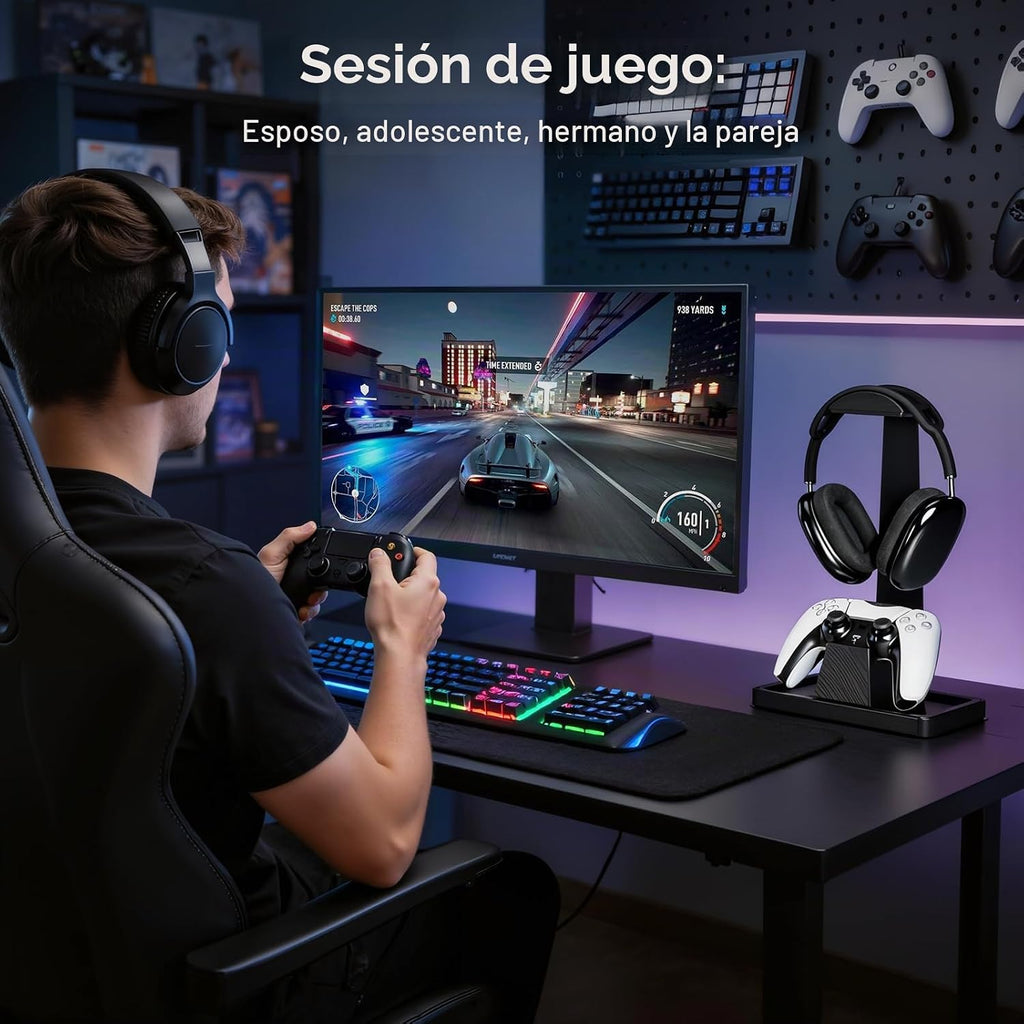 UPERGO Soporte de auriculares de madera maciza con soporte para controlador