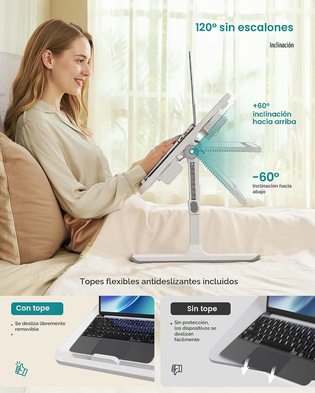 SONGMICS Escritorio para computadora portátil de cama, plegable, altura