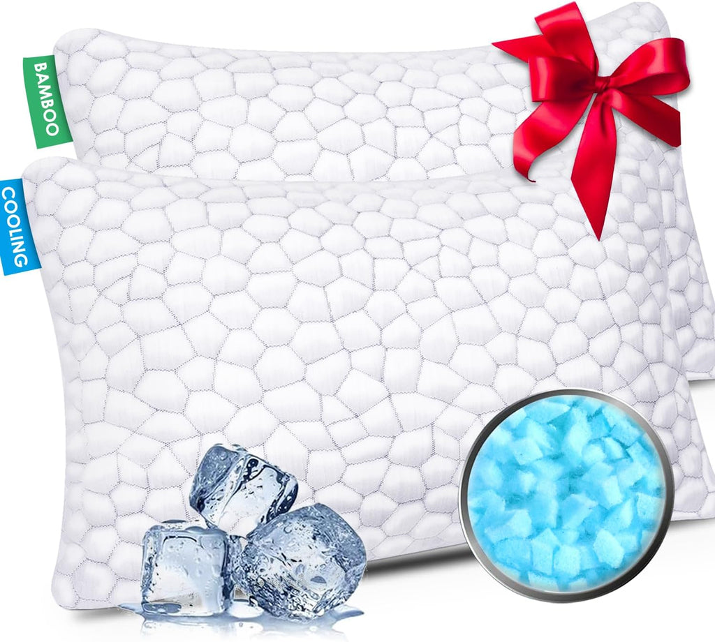 SUPA MODERN Almohadas de cama refrescantes para dormir, paquete de 2 almohadas de espuma viscoelástica trituradas, almohadas ajustables para personas que duermen de lado, espalda y estómago, almohadas