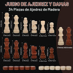 Juego de ajedrez de madera de 15", tablero de ajedrez y damas plegable magnético 2 en 1