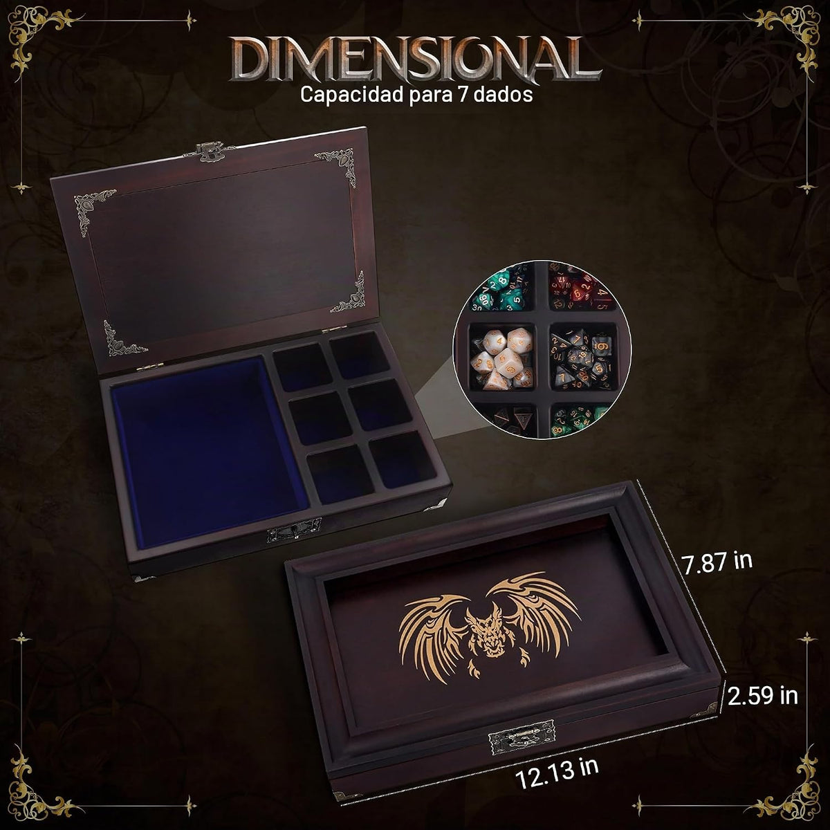 Bandeja de dados 2 en 1 – bandeja de dados con cosas de dnd – caja de dados y organizador de almacenamiento | Bandeja rodante de dados para juegos de mesa RPG – Estuche de dados para rodar para jugadores de Calabozos y Dragones