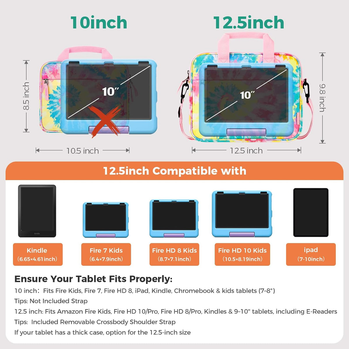 Funda de transporte para tablet Fire HD 8 10 para niños