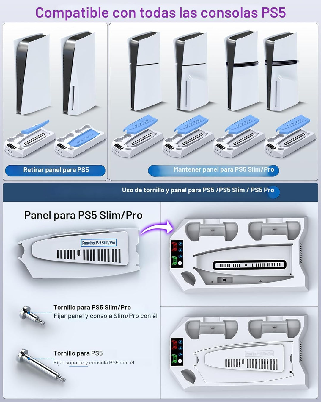 PS5\/PS5 Slim\/PS5 Pro Stand and Cooling Station with Dual Controll...
