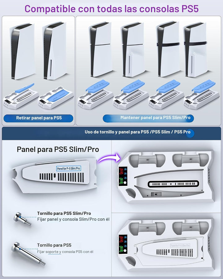 PS5\/PS5 Slim\/PS5 Pro Stand and Cooling Station with Dual Controll...