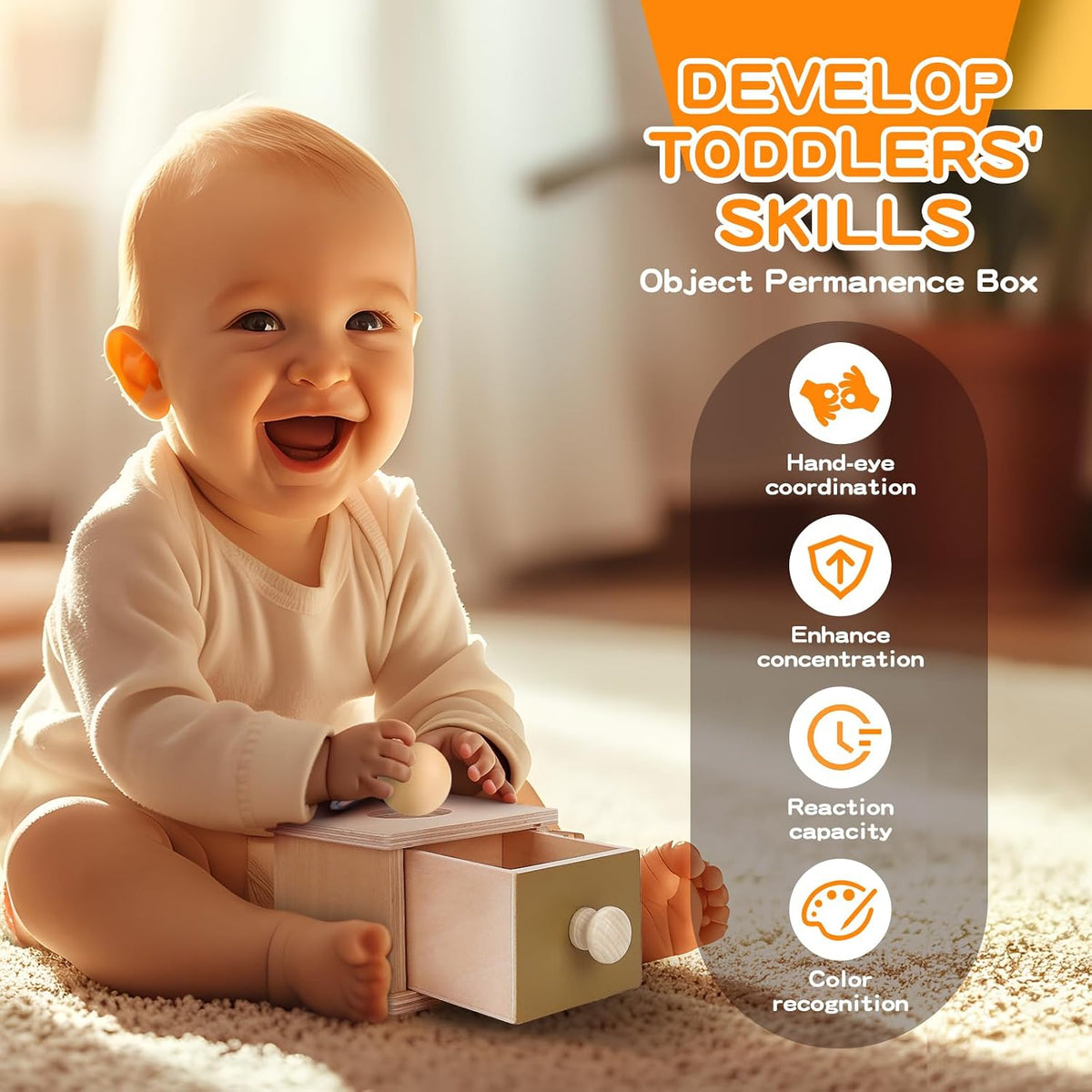 Juguetes Montessori para bebés de 0 a 6 meses, juego educativo de aprendizaje 6 en 1 para recién nacidos, regalos para niños pequeños, incluye tambor giratorio, caja de permanencia de objetos, espejo de tiempo abdominal para bebés y más