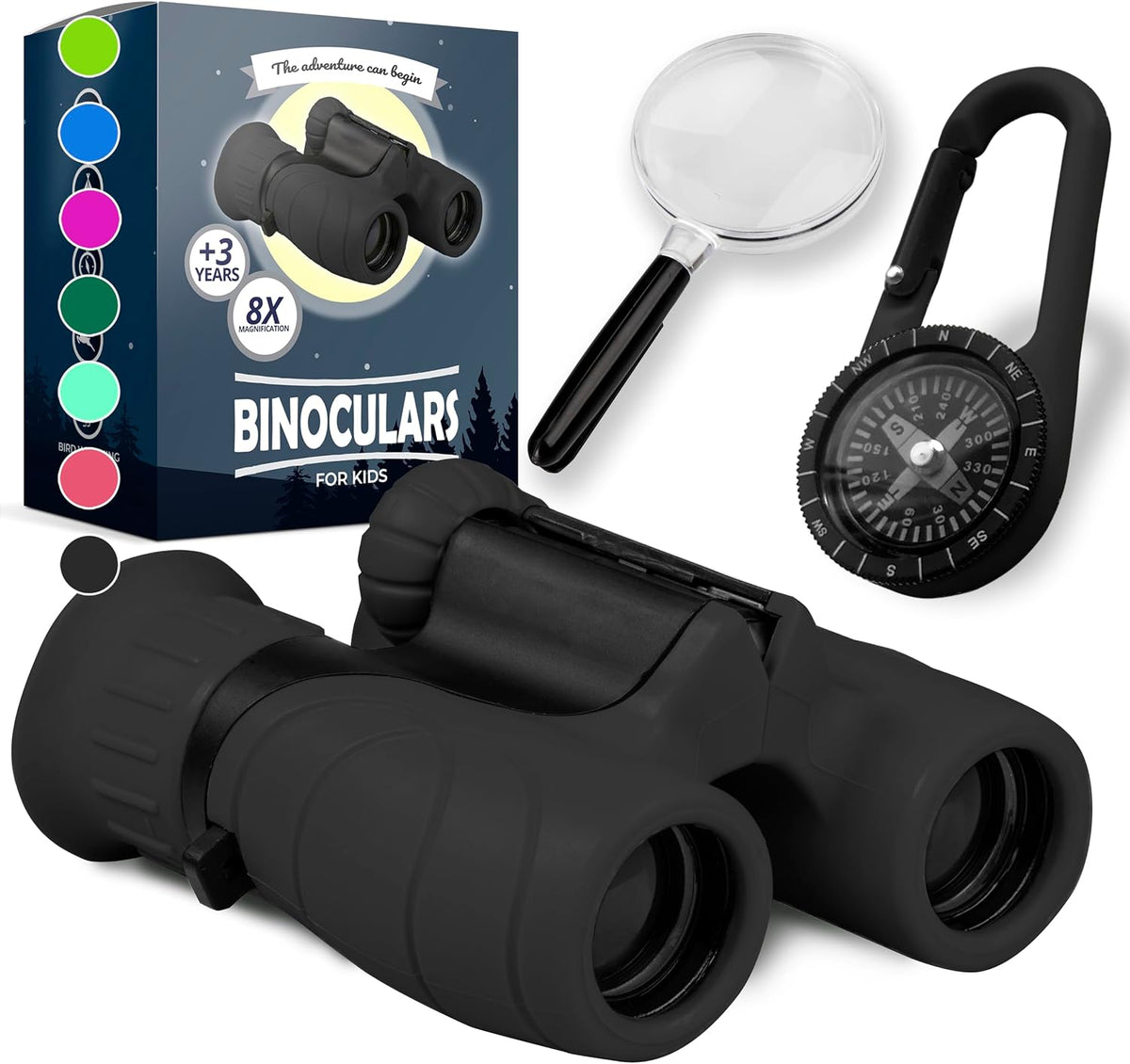 Binoculares para niños – Juguete perfecto para niños pequeños y niñas – Juego extenso que incluye lupa y brújula – Potente aumento 8 x 21 – niños de 3 a 12 años para niños pequeños