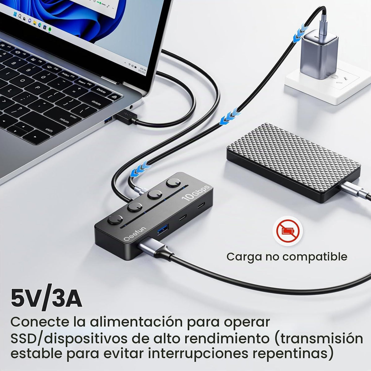 Q QEEFUN, hub USB 3.2 de 4 puertos
