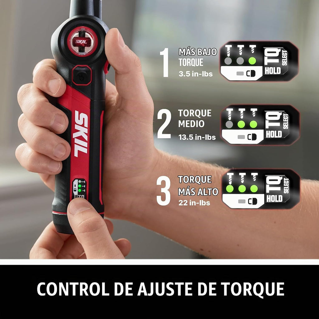 SKIL - Destornillador recargable Twist 2.0 de 4 V con cabeza giratoria, ajuste de torque, cable de carga USB-C y juego de 2 brocas - SD5619-01