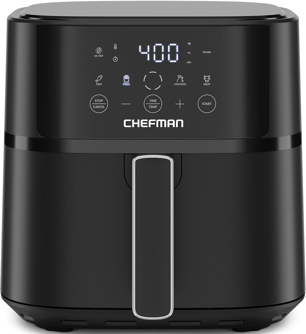 Chefman - Freidora de aire de 6 QT compacta para comidas rápidas y fáciles en minutos, cuenta con tecnología Hi-Fry para una textura extra crujiente, controles táctiles con 4 ajustes preestablecidos