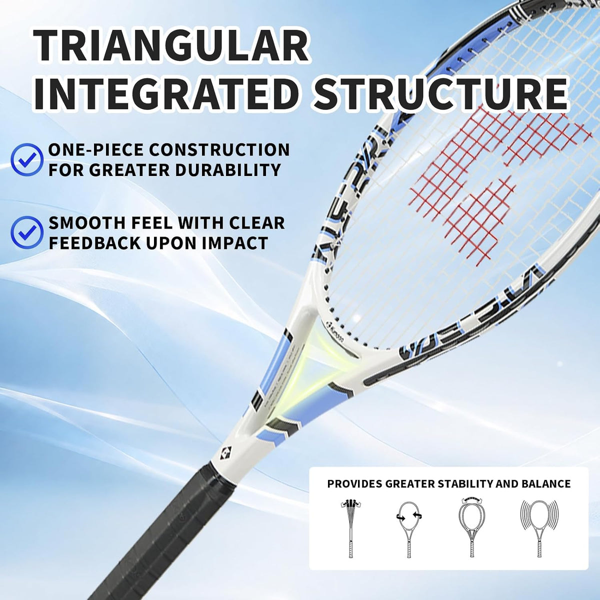 Juego de raqueta de tenis preencordada de 27 pulgadas con overgrips