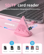 Hub USB C rosa, adaptador multipuerto USB C 8 en 1 con HDMI 4K a 60Hz, carga de energía de 100 W, tipo C de 5 Gbps, 3 USB-A 3.0, ranuras SD/TF e iluminación RGB, concentrador tipo C rosa para MacBook, iPhone17, iPad, XPS (árbol)