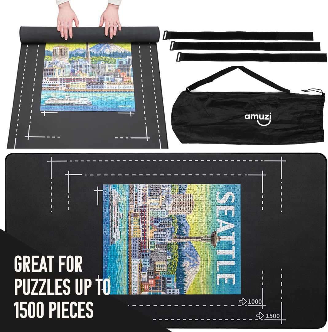Puzzle Mat para Rompecabezas: Acomoda 1500, 1000 y 500 piezas, Rodillo para Romanos Rompecabezas, Almacenamiento y Transporte para Adultos y Niños, de Amuzi