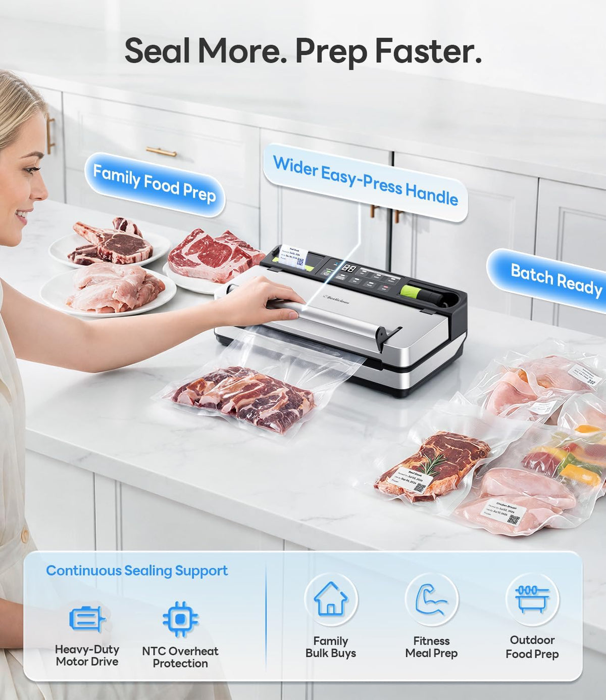 Sellador al vacío inteligente de 98kPa con aplicación FreshTrack de