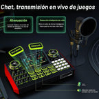 Paquete de micrófono de podcast con tarjeta de sonido en vivo y mezclador de audio, equipo de podcast paquete de tarjeta de sonido con panel de efectos de sonido con micrófono de condensador de 3.5mm