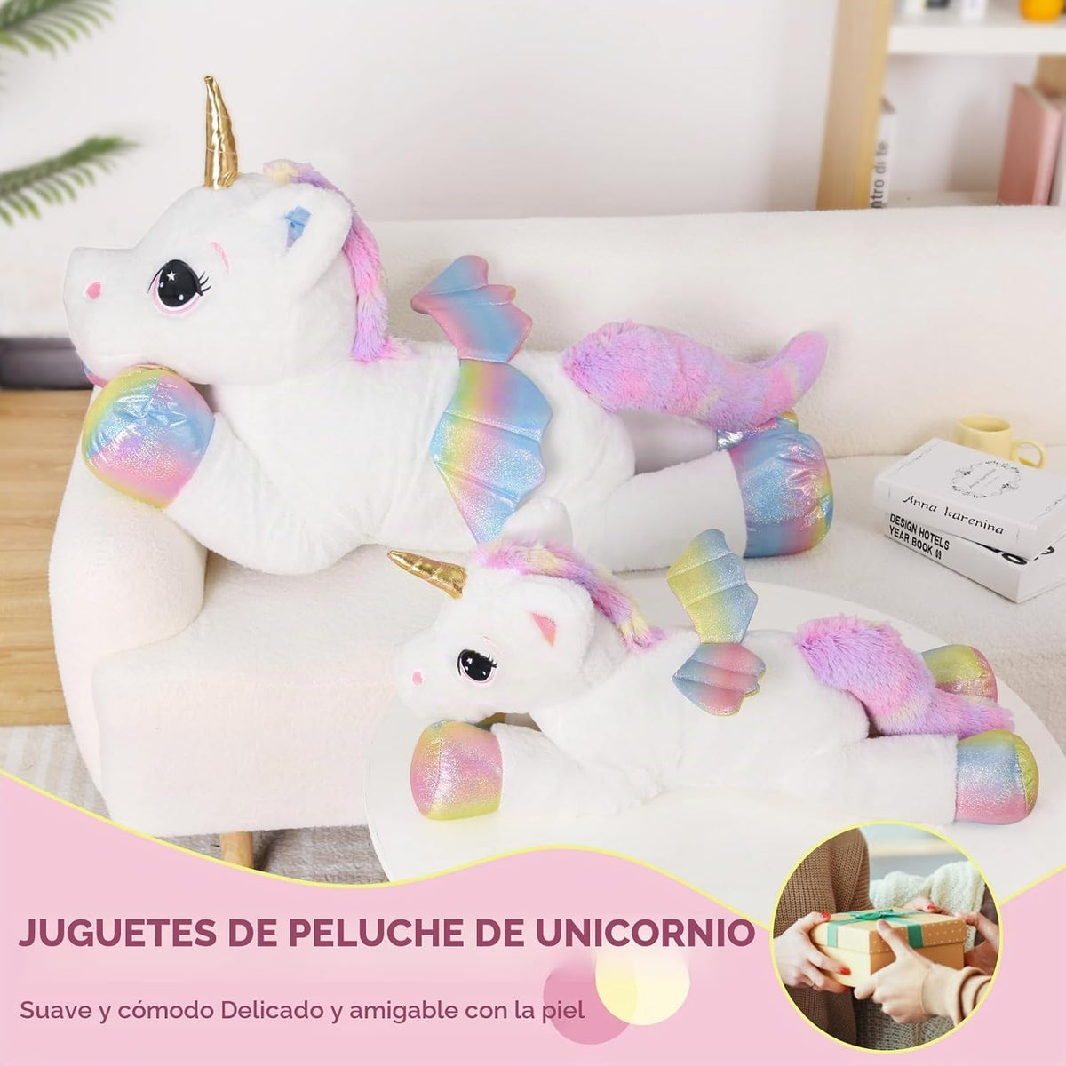 Almohada de Juguete de Peluche de Unicornio Grande de 24 Pulgadas, Lindo Unicornio Gigante Suave con Alas de Arcoíris Muñeca Grande, Regalo para Niños, Niñas, Chicos, San Valentín, Cumpleaños