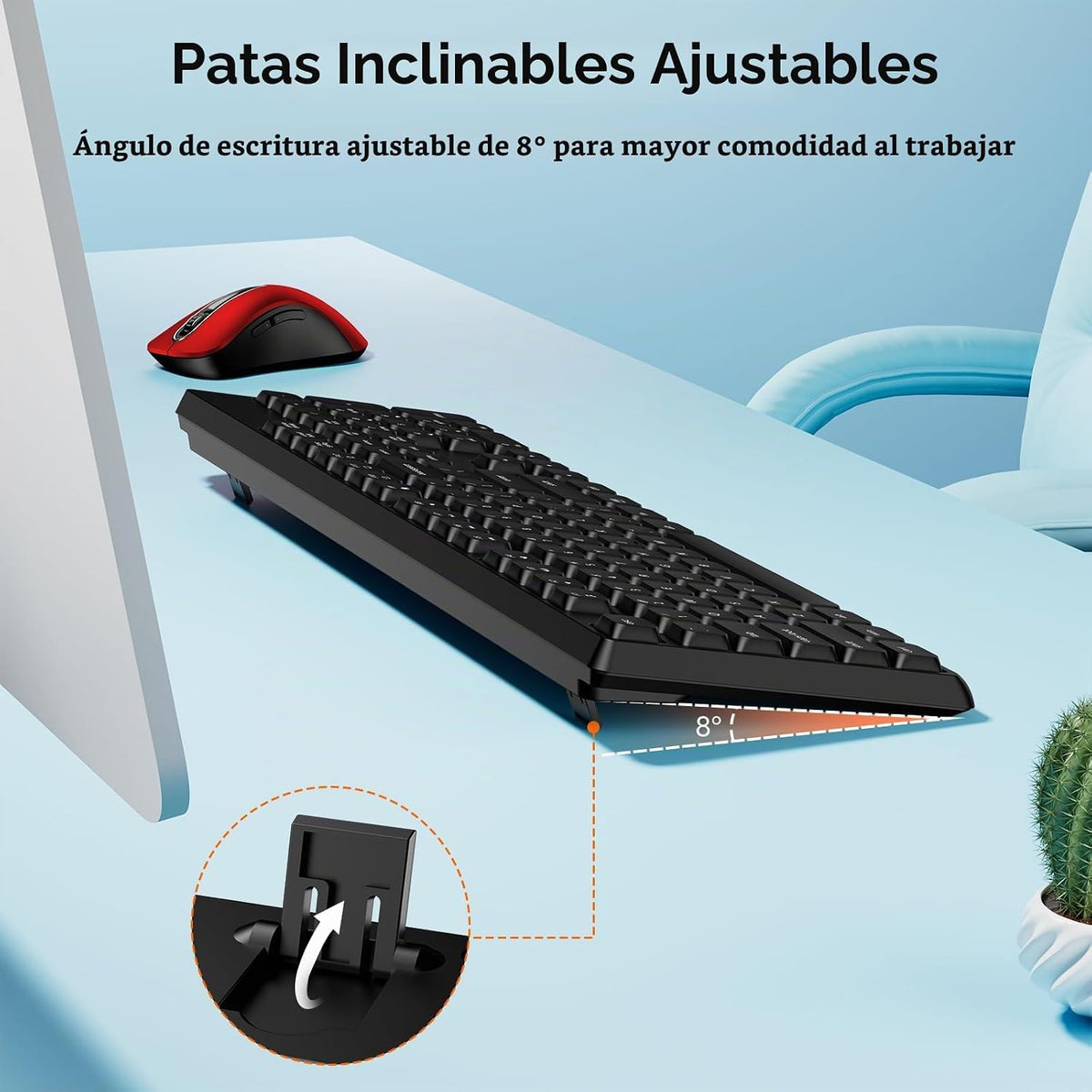 memzuoix Combo de teclado y mouse inalámbricos, juego ergonómico de...