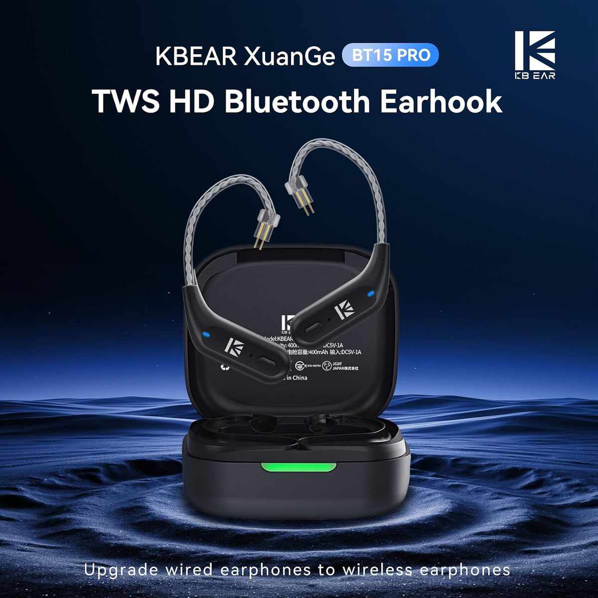 Adaptador Bluetooth KBEAR BT15 PRO IEM, módulo TWS de 5.4 Bluetooth 5.4 de 2 pines para Moondrop CHU II/Aria/Blessing, KZ ZST/AS10/ZST-X/ZSR/ES4/EDC, para Truthear Hexa/Zero (2 pines)