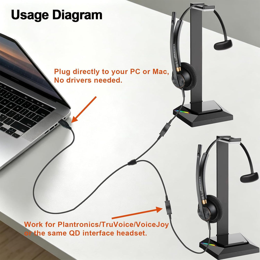 Cable divisor en Y de entrenamiento USB compatible con auriculares QD de