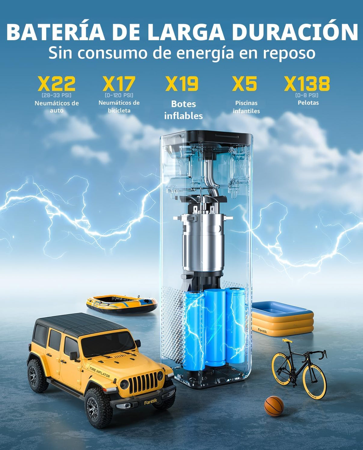 Fanttik X10 Inflador de Neumáticos Cruz Compresor de Aire Portátil,...
