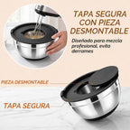 Juego de 21 tazones negros para mezclar con tapas, tamaño 4.5, 4, 3.5, 2.1, 1.5, 1.1 cuartos de galón para hornear, cuencos de acero inoxidable con base antideslizante y accesorios para