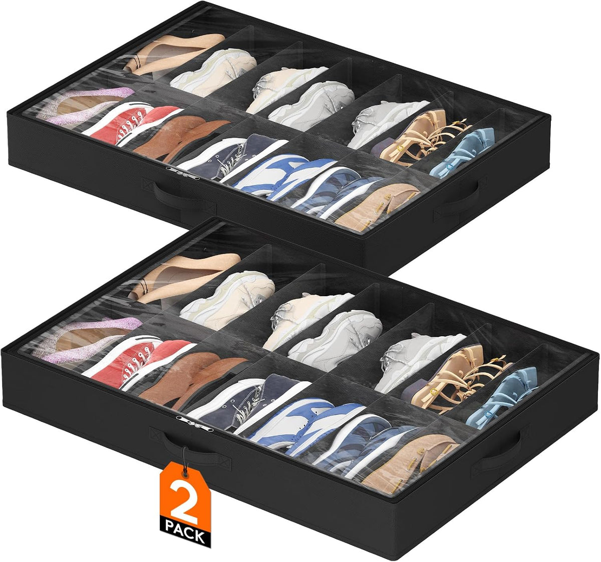 Lifewit - Contenedor organizador de zapatos debajo de la cama, paquete de 2