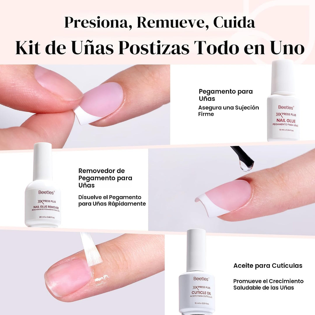 Beetles - Kit de uñas a presión con punta francesa cuadrada corta |...