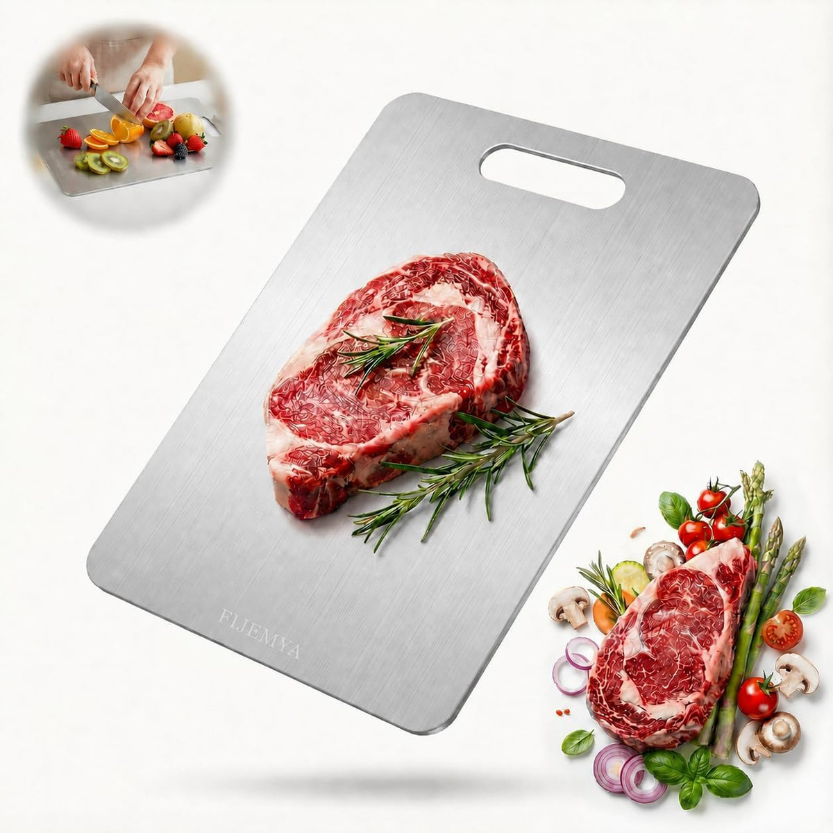 Katori Tabla de cortar de titanio para cocina, tablas de cortar de titanio 100% puro, tabla de cortar de titanio no tóxica de doble cara para cortar carne, verduras, frutas, apta para lavavajillas (L
