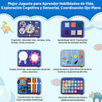 Juguete Montessori de tablero ocupado para niños y niñas, juguete sensorial, actividades educativas, juguete de viaje para automóvil de avión, libro ocupado para aprender habilidades motoras finas, azul