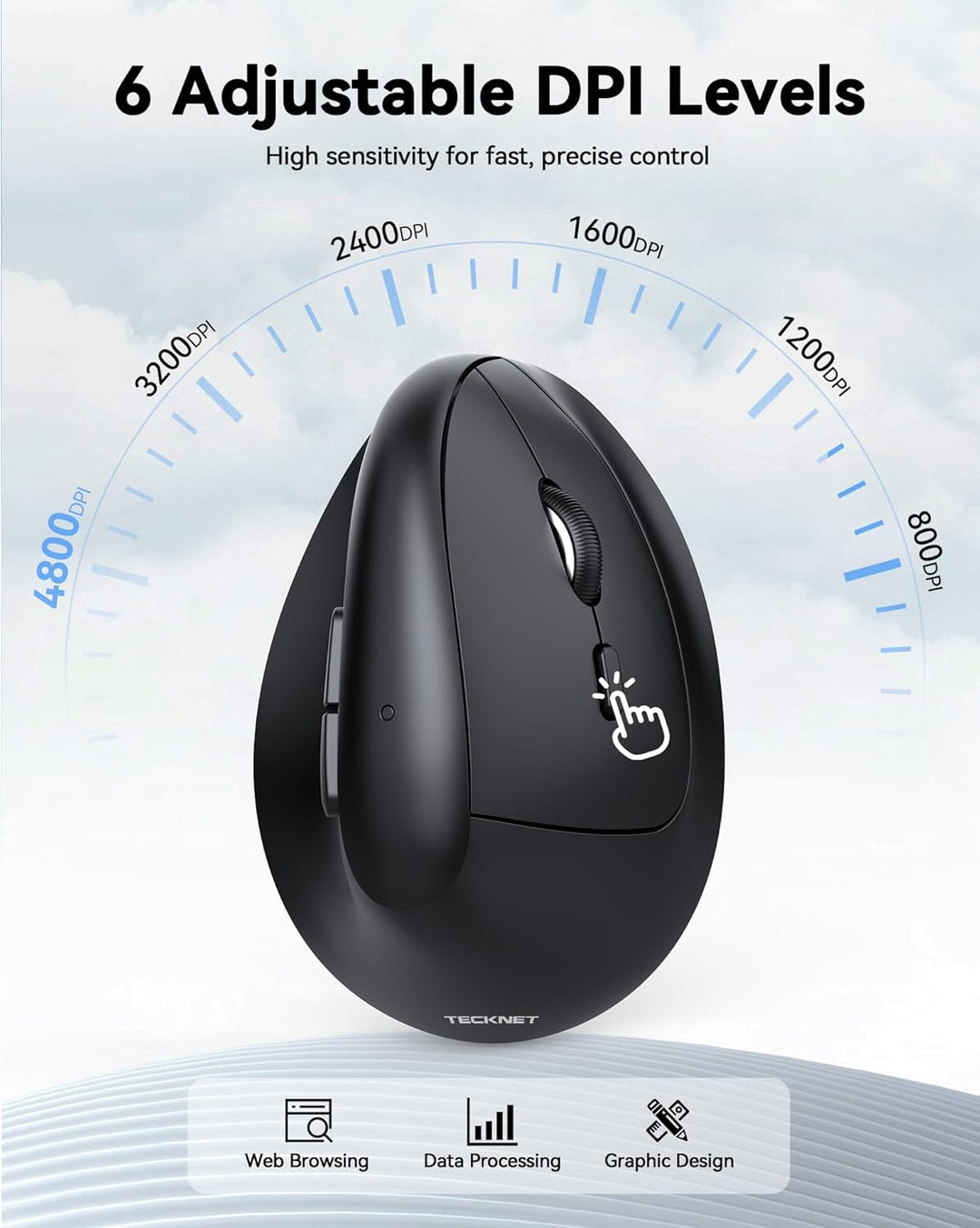 TECKNET Ratón Ergonómico, Ratón Inalámbrico Vertical 2.4G, Ratón de...