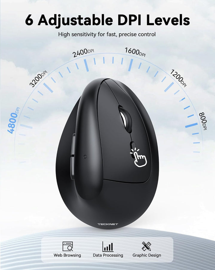 TECKNET Ratón Ergonómico, Ratón Inalámbrico Vertical 2.4G, Ratón de...
